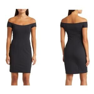 Open Edit Off The Shoulder Dress Short Sleeve Bodycon Sheath Mini Black S